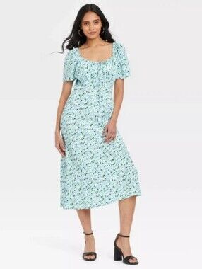 A New Day Midi Sundress Blue Gres Floral Dress Size Large